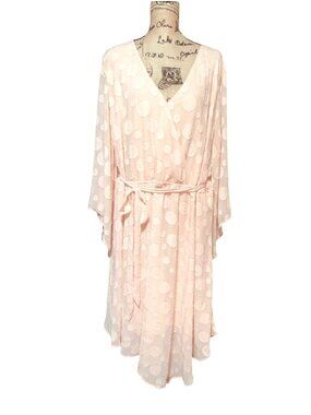 Cato Boho Plus Size 26/28W Peach Polka Dot Dress wBelt and Modest snap Polyester